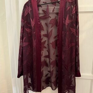 ANNA USA Sheer Embroidered Burgundy Slip Cardigan
